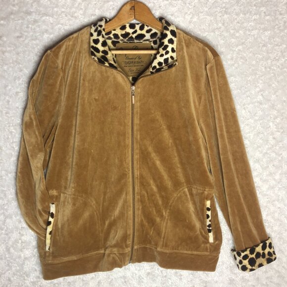 Onque Casuals Cheeta Print Velvet Zipper Up Sweatshirt Size XL - Picture 3 of 6